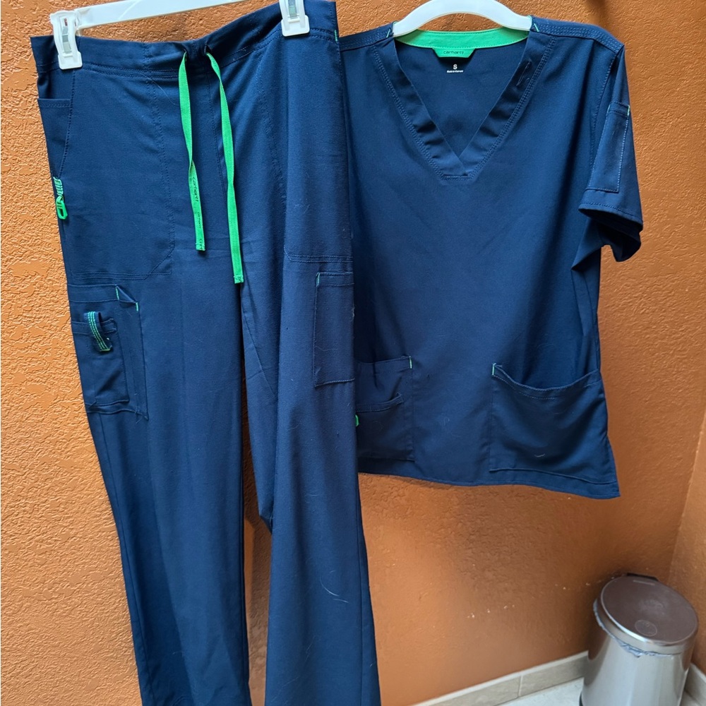Navy Blue Scrub Set with Green Accents
